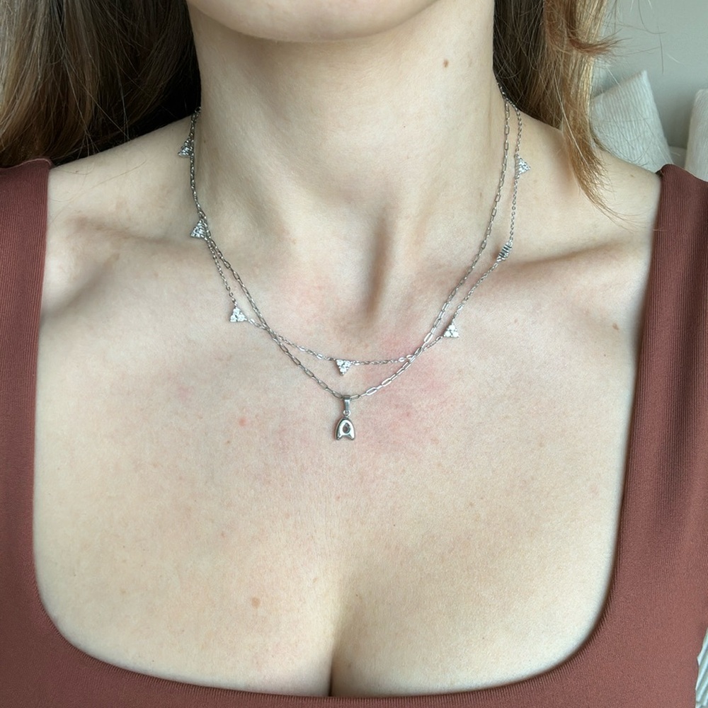 Silver stainless steel initial A necklace dainty letter A